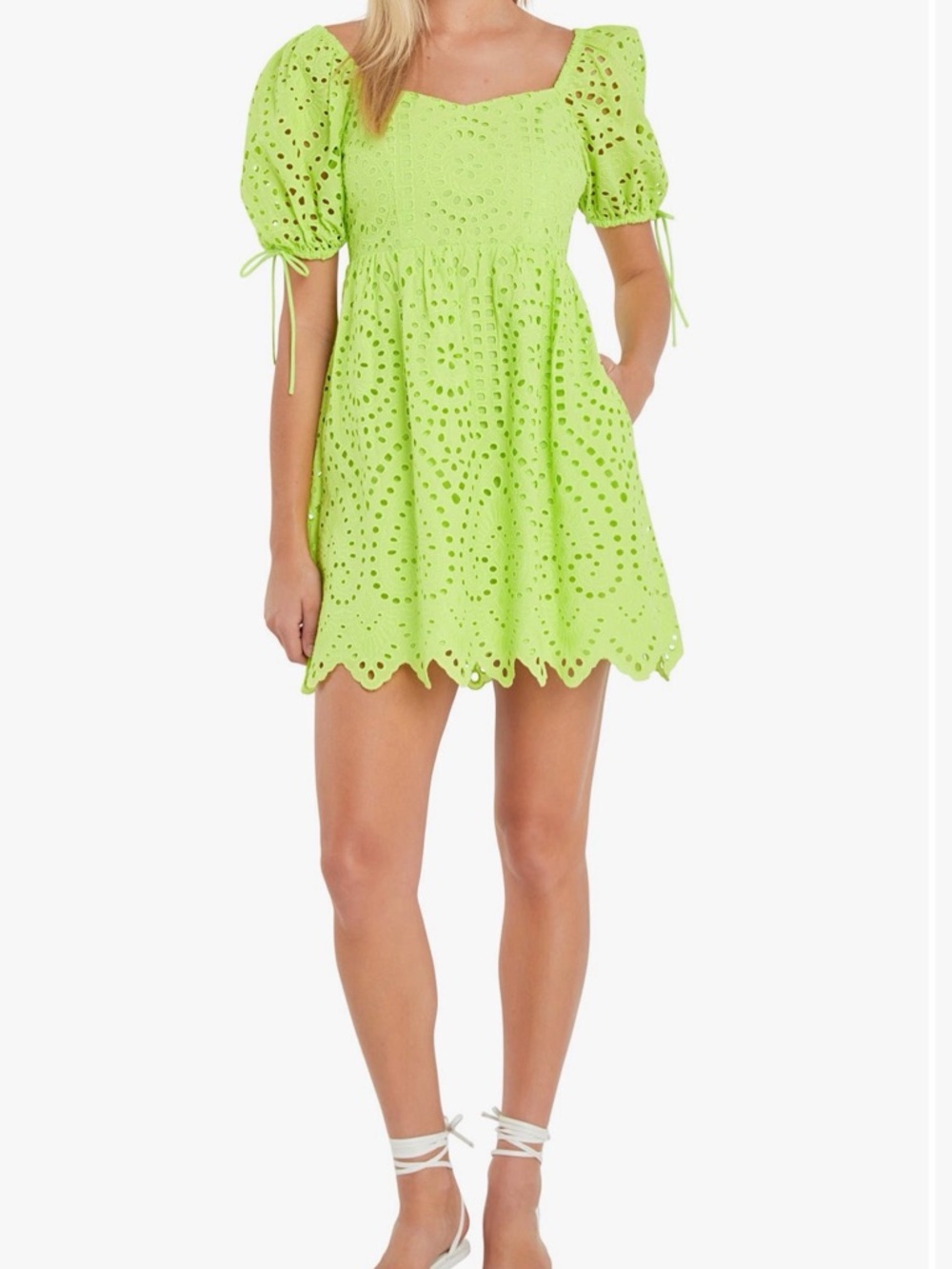 English Factory Neon Green Eyelet Mini Dress